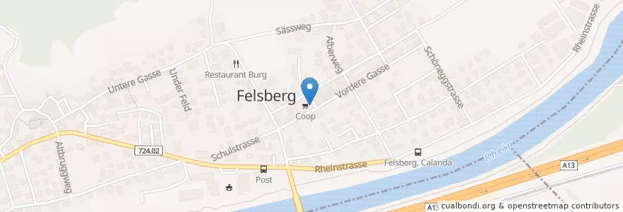 Mapa de ubicacion de 7012 Felsberg en Suisse, Grisons, Imboden.