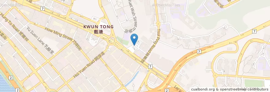 Mapa de ubicacion de 觀塘站 Kwun Tong Station en China, Cantão, Hong Kong, Kowloon, Novos Territórios, 觀塘區 Kwun Tong District.