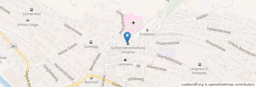 Mapa de ubicacion de Gemeindeverwaltung Langnau en 스위스, 베른, Verwaltungsregion Emmental-Oberaargau, Verwaltungskreis Emmental, Langnau Im Emmental.