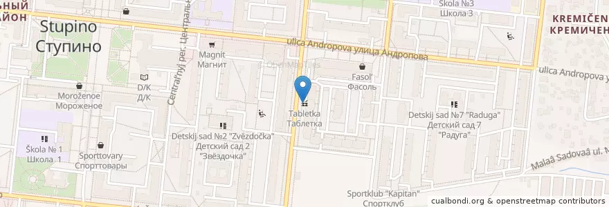 Mapa de ubicacion de Таблетка en 俄罗斯/俄羅斯, Центральный Федеральный Округ, 莫斯科州, Городской Округ Ступино.