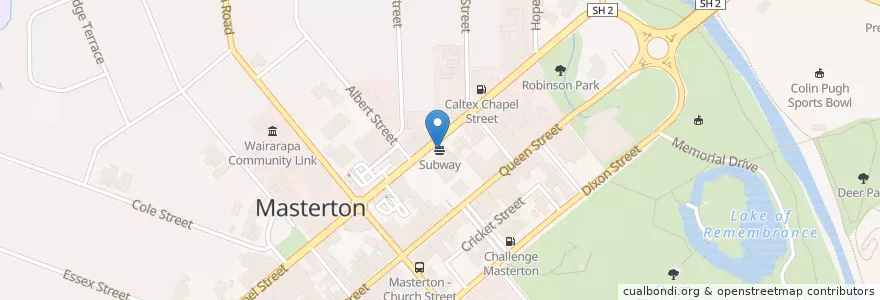 Mapa de ubicacion de Subway en Nouvelle-Zélande, Wellington, Masterton District.