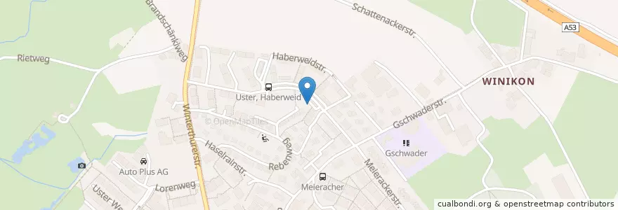 Mapa de ubicacion de Uster Haberweidstrasse en Suisse, Zurich, Bezirk Uster, Uster.