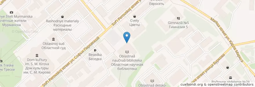 Mapa de ubicacion de Мурманский областной театр кукол en Russland, Föderationskreis Nordwest, Oblast Murmansk, Городской Округ Мурманск.