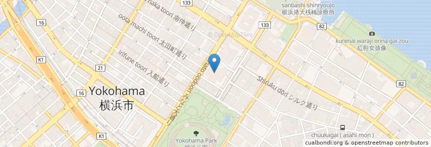 Mapa de ubicacion de 日本銀行　横浜支店 en Japonya, 神奈川県, 横浜市, 中区.