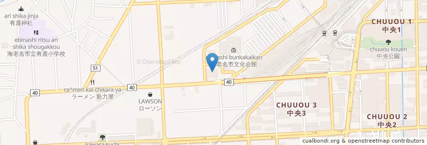 Mapa de ubicacion de 海老名市立中央図書館 en Япония, Канагава, Эбина.