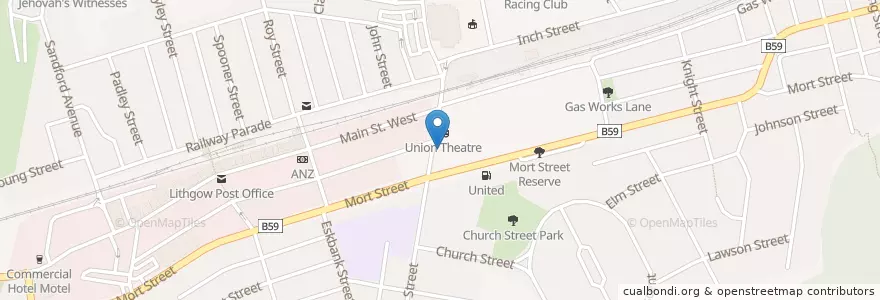 Mapa de ubicacion de Union Theatre en Australie, Nouvelle Galles Du Sud, Lithgow City Council.