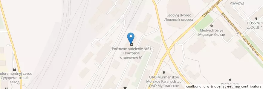 Mapa de ubicacion de Почтовое отделение №61 en Russland, Föderationskreis Nordwest, Oblast Murmansk, Городской Округ Мурманск.