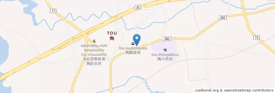 Mapa de ubicacion de 陶郵便局 en Japonya, 香川県, 綾歌郡, 綾川町.
