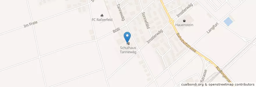 Mapa de ubicacion de Schulhaus Tannewäg en Switzerland, Zurich, Bezirk Bülach, Rafz.