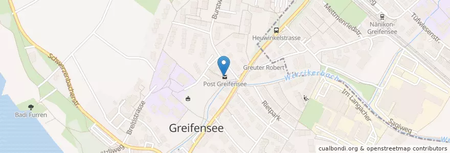 Mapa de ubicacion de Post Greifensee en Svizzera, Zurigo, Bezirk Uster, Greifensee.