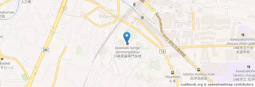 Mapa de ubicacion de 川崎看護専門学校 en Japonya, 神奈川県, 川崎市, 高津区.