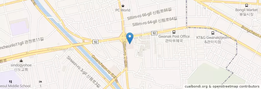 Mapa de ubicacion de 롯데시네마 신림 en 대한민국, 서울, 관악구, 서원동.