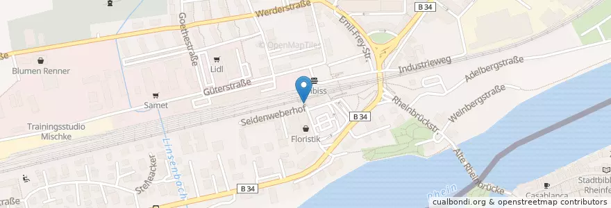 Mapa de ubicacion de Taxi Bahnhof en Allemagne, Bade-Wurtemberg, Regierungsbezirk Freiburg, Landkreis Lörrach, Verwaltungsgemeinschaft Rheinfelden (Baden), Rheinfelden (Baden).