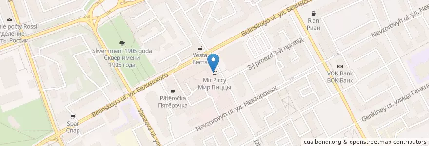 Mapa de ubicacion de Мир Пиццы en Russie, District Fédéral De La Volga, Oblast De Nijni Novgorod, Городской Округ Нижний Новгород.