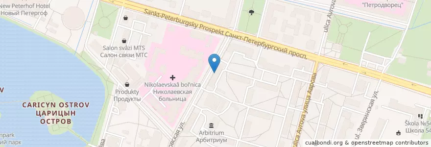 Mapa de ubicacion de Петербургские аптеки en Russland, Föderationskreis Nordwest, Oblast Leningrad, Sankt Petersburg, Rajon Petrodworez, Peterhof.