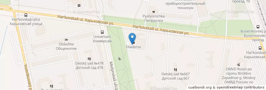 Mapa de ubicacion de 36,6 en روسیه, Центральный Федеральный Округ, Москва, Южный Административный Округ, Район Бирюлёво Западное.