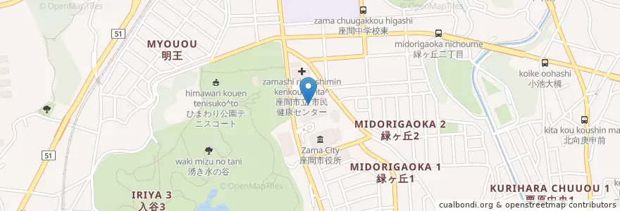 Mapa de ubicacion de 座間市立市民文化会館 ハーモニーホール座間 en ژاپن, 神奈川県, 座間市.