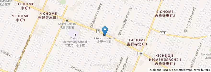 Mapa de ubicacion de 吉祥寺本町郵便局 en Japon, Tokyo, 武蔵野市.