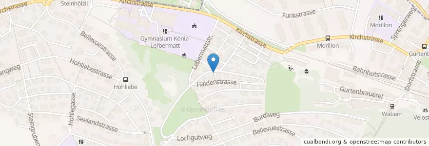 Mapa de ubicacion de Briefeinwurf Wabern, Untere Bernblickstrasse en Schweiz/Suisse/Svizzera/Svizra, Bern/Berne, Verwaltungsregion Bern-Mittelland, Verwaltungskreis Bern-Mittelland, Köniz.