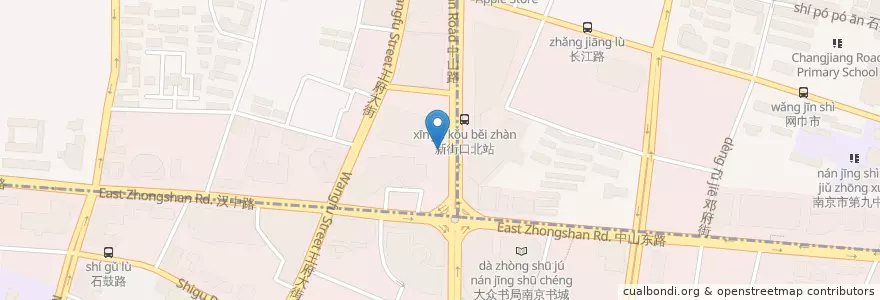 Mapa de ubicacion de 新街口邮局 en 中国, 江苏省, 南京市, 鼓楼区.