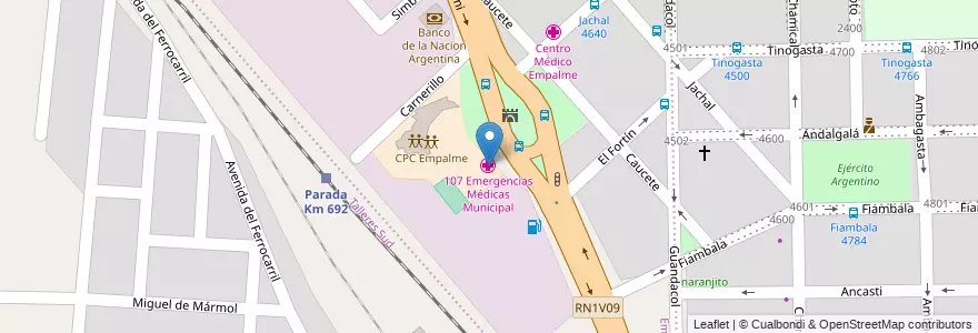 Mapa de ubicacion de 107 Emergencias Médicas Municipal en آرژانتین, Córdoba, Departamento Capital, Pedanía Capital, Córdoba, Municipio De Córdoba.