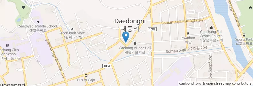 Mapa de ubicacion de 대동주유소 (Daedong Gas Station) en Korea Selatan, Gyeongsang Selatan, 거창군.