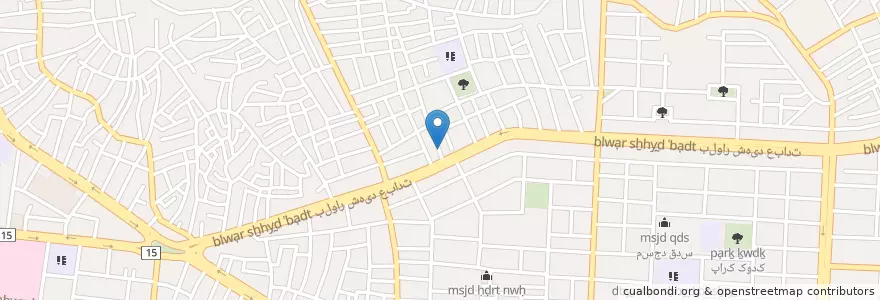 Mapa de ubicacion de مریوان en Iran, Kordestan, شهرستان مریوان, بخش مرکزی, مریوان.