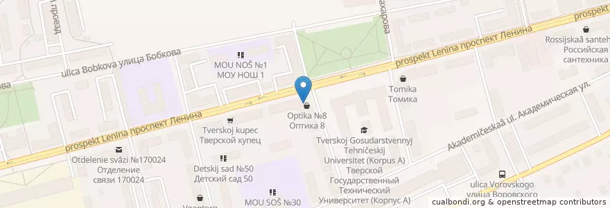 Mapa de ubicacion de Аптека 8 en Russland, Föderationskreis Zentralrussland, Oblast Twer, Городской Округ Тверь, Калининский Район.