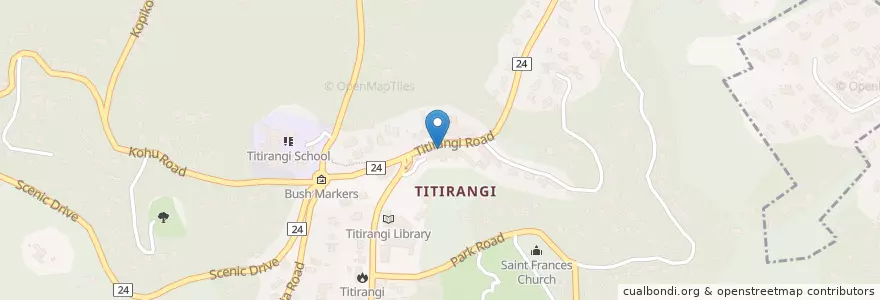 Mapa de ubicacion de Titirangi Pharmacy en Новая Зеландия, Auckland, Waitākere Ranges.
