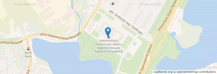Mapa de ubicacion de Администрация Курортного района en Russie, District Fédéral Du Nord-Ouest, Oblast De Léningrad, Saint-Pétersbourg, Курортный Район, Сестрорецк.