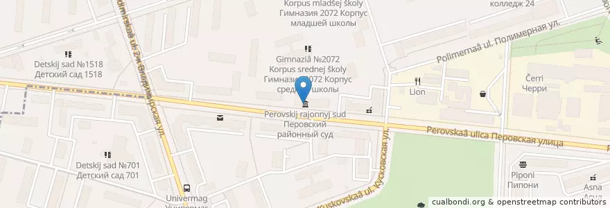 Mapa de ubicacion de Перовский районный суд en Rusland, Centraal Federaal District, Moskou, Восточный Административный Округ, Район Новогиреево.