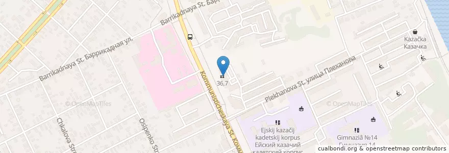 Mapa de ubicacion de 36,7 en Russland, Föderationskreis Südrussland, Region Krasnodar, Jeiski Rajon, Ейское Городское Поселение.