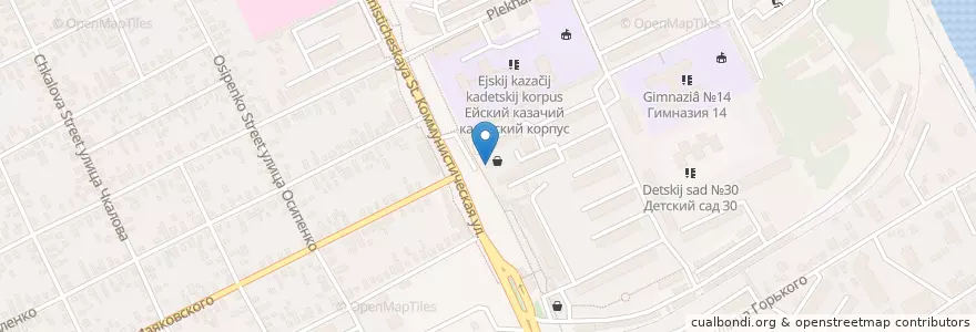 Mapa de ubicacion de Додо-пицца en روسيا, منطقة فيدرالية جنوبية, منطقة كراسنودار, Ейский Район, Ейское Городское Поселение.