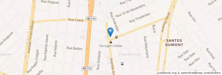 Mapa de ubicacion de Posto Santos Dumont en 브라질, 남부지방, 히우그란지두술, Região Metropolitana De Porto Alegre, Região Geográfica Intermediária De Porto Alegre, Região Geográfica Imediata De Novo Hamburgo - São Leopoldo, São Leopoldo.