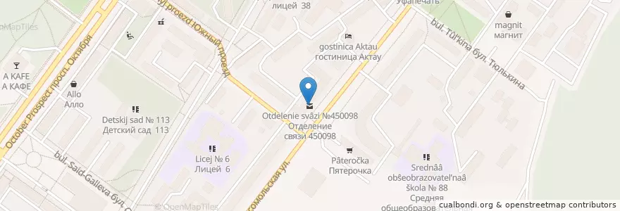 Mapa de ubicacion de Отделение связи №450098 en Russie, District Fédéral De La Volga, Bachkirie, Городской Округ Уфа.