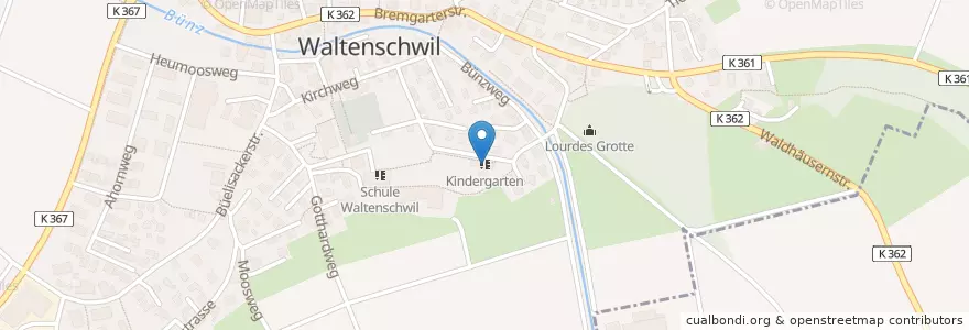 Mapa de ubicacion de Kindergarten en 瑞士, Aargau, Bezirk Muri, Waltenschwil.