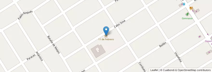 Mapa de ubicacion de 11 de Febrero en Argentine, Province De Buenos Aires, Partido De Malvinas Argentinas, Grand Bourg.