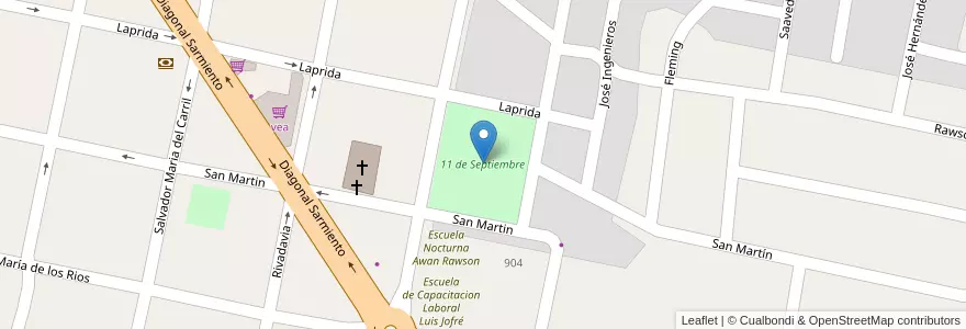 Mapa de ubicacion de 11 de Septiembre en 阿根廷, San Juan, 智利, Caucete.