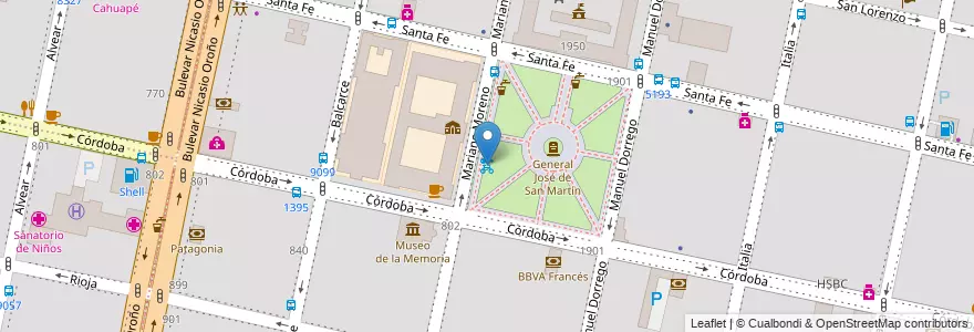 Mapa de ubicacion de 11 - Plaza San Martín en 阿根廷, Santa Fe, Departamento Rosario, Municipio De Rosario, 罗萨里奥.