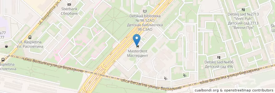 Mapa de ubicacion de Мастердент en Rusland, Centraal Federaal District, Moskou, Северо-Западный Административный Округ, Район Хорошёво-Мнёвники.