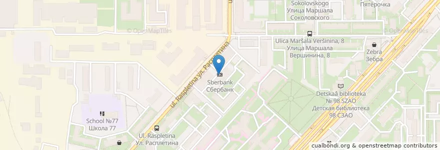 Mapa de ubicacion de Сбербанк en Russia, Distretto Federale Centrale, Москва, Северо-Западный Административный Округ, Район Щукино.