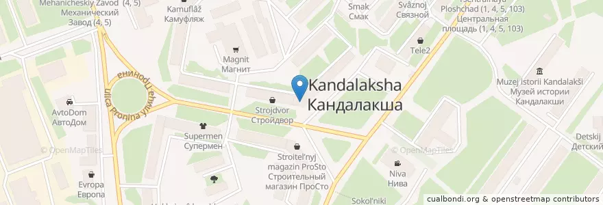 Mapa de ubicacion de Центральная библиотека en Rusia, Северо-Западный Федеральный Округ, Óblast De Múrmansk, Кандалакшский Район, Городское Поселение Кандалакша.