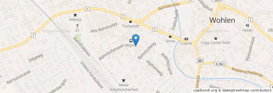 Mapa de ubicacion de Migros Restaurant en Svizzera, Argovia, Bezirk Bremgarten, Wohlen.