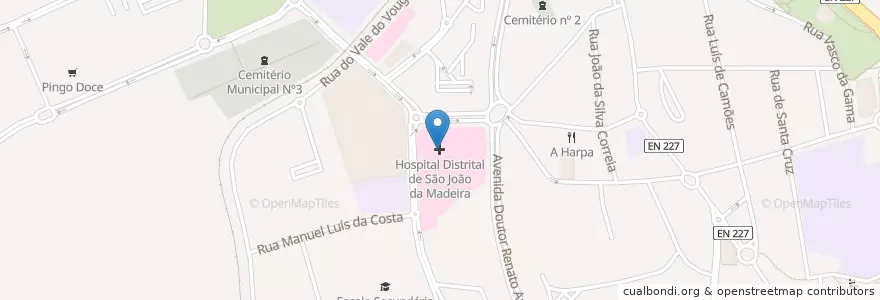 Mapa de ubicacion de Hospital Distrital de São João da Madeira en ポルトガル, Aveiro, ノルテ, Área Metropolitana Do Porto, São João Da Madeira, São João Da Madeira.