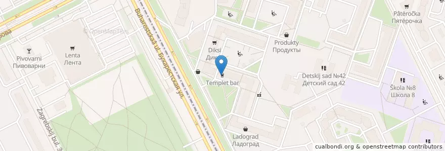 Mapa de ubicacion de Templet bar en ロシア, 北西連邦管区, レニングラード州, サンクト ペテルブルク, Фрунзенский Район.