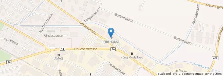Mapa de ubicacion de FIREHOUSE en Schweiz/Suisse/Svizzera/Svizra, Thurgau, Bezirk Weinfelden, Weinfelden.