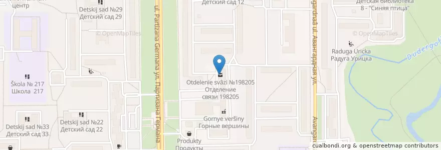 Mapa de ubicacion de Санкт-Петербург 198205 en Rusland, Северо-Западный Федеральный Округ, Oblast Leningrad, Sint-Petersburg, Красносельский Район, Округ Урицк.