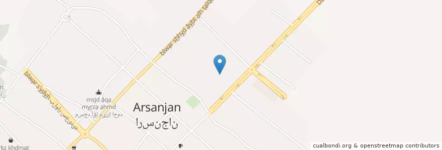 Mapa de ubicacion de ارسنجان en 이란, استان فارس, شهرستان ارسنجان, بخش مرکزی, دهستان علی آباد ملک, ارسنجان.