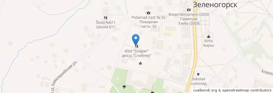 Mapa de ubicacion de дюсш "Снайпер" en Rusland, Северо-Западный Федеральный Округ, Oblast Leningrad, Sint-Petersburg, Курортный Район, Зеленогорск.