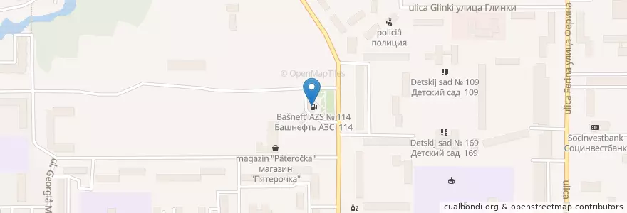 Mapa de ubicacion de Башнефть АЗС № 114 en Rusia, Приволжский Федеральный Округ, Bashkortostán, Городской Округ Уфа.